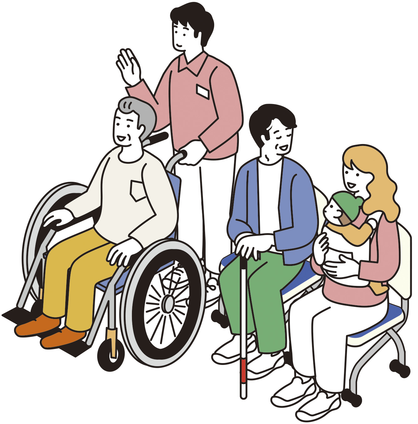 障がい者や子供を抱いた女性のイラスト