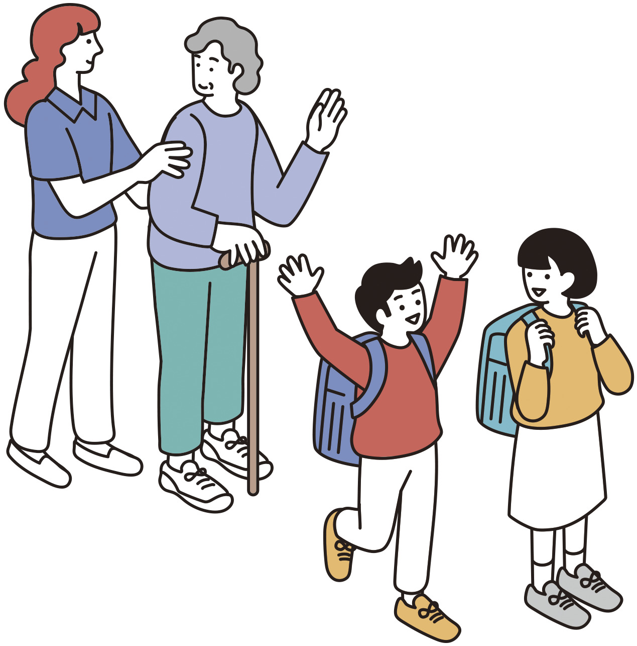 障がい者や子供を抱いた女性のイラスト